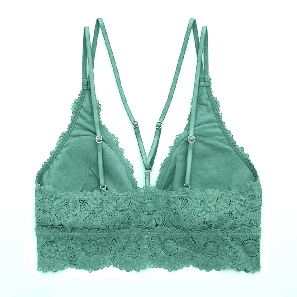Aerie Anytime Sunflower Lace Padded Plunge Bralette in Green Size L New - Picture 2 of 10